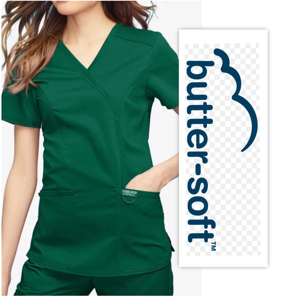 Butter Soft Originals Green Workwear Mock Wrap Scrub Top